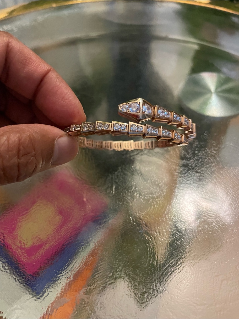 Rose Gold Crystal Hinged Bangle Bracelet